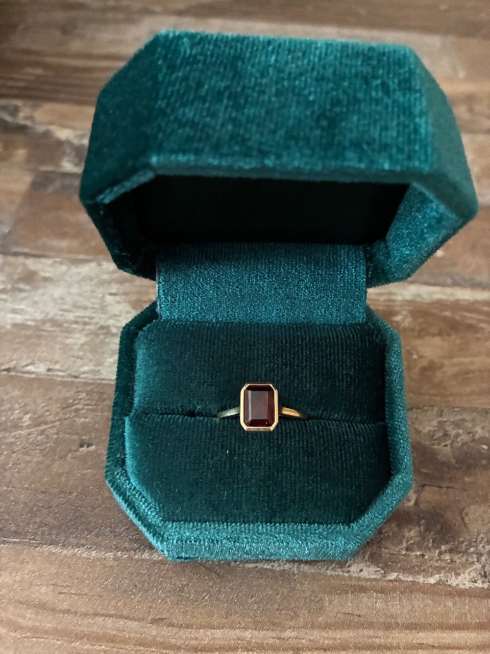 Emerald cut garnet ring
